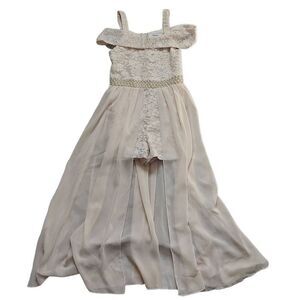 Speechless Kids Girls Size 8 Ivory Lace Pearl Rhinestone Romper w/ Long Skirt